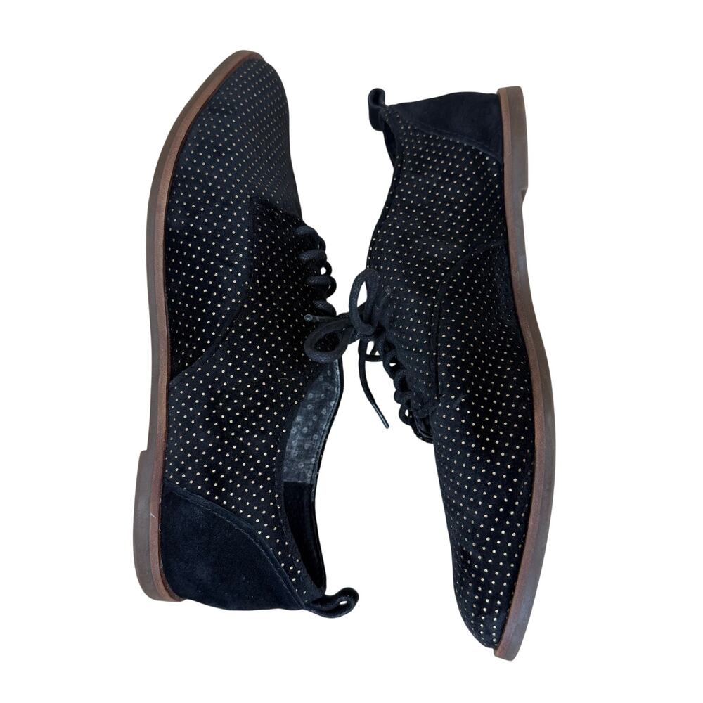 ED Ellen DeGeneres Kerrin Oxfords Women’s 7.5 Black Velvet Gold Polka Dot
